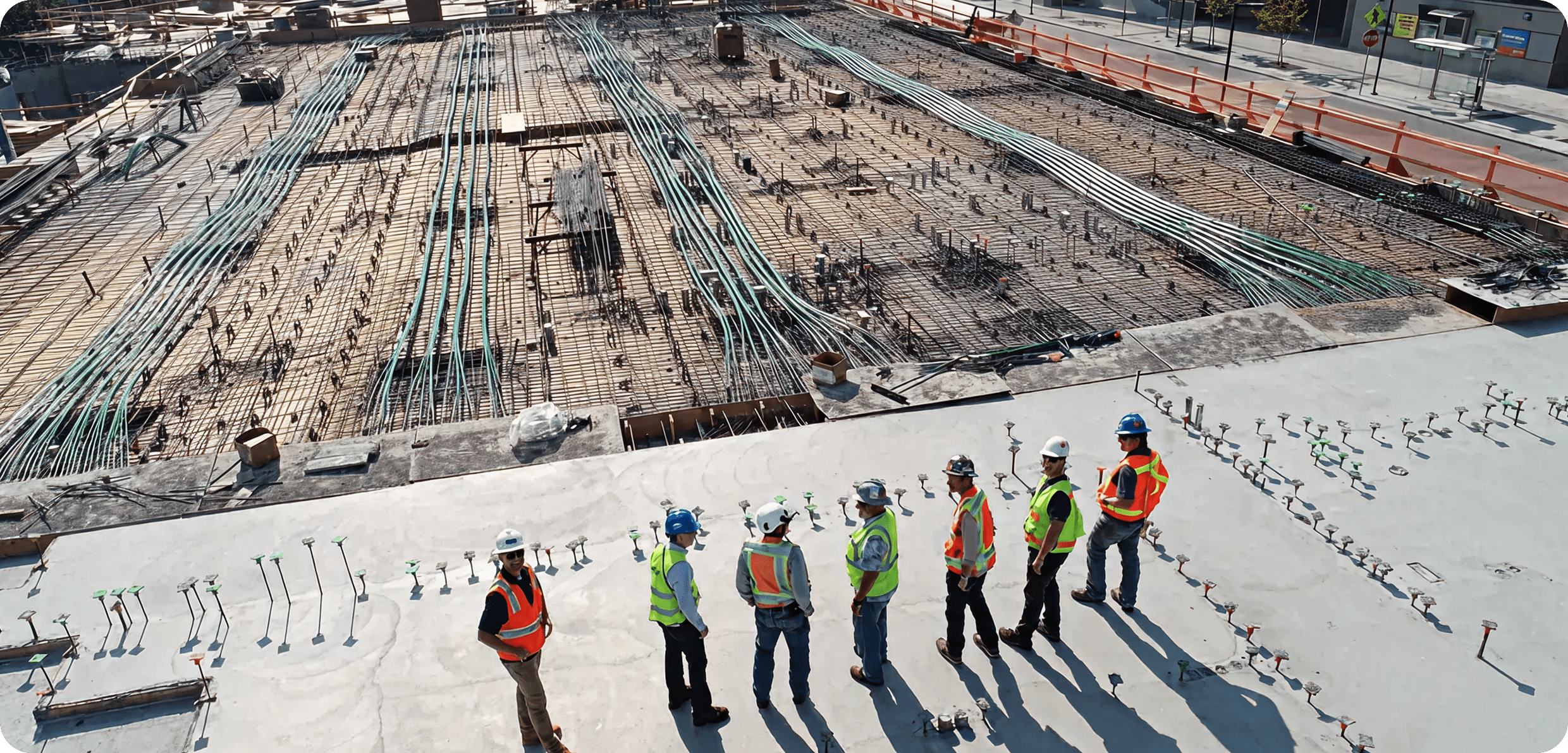 Construction workers on site planning